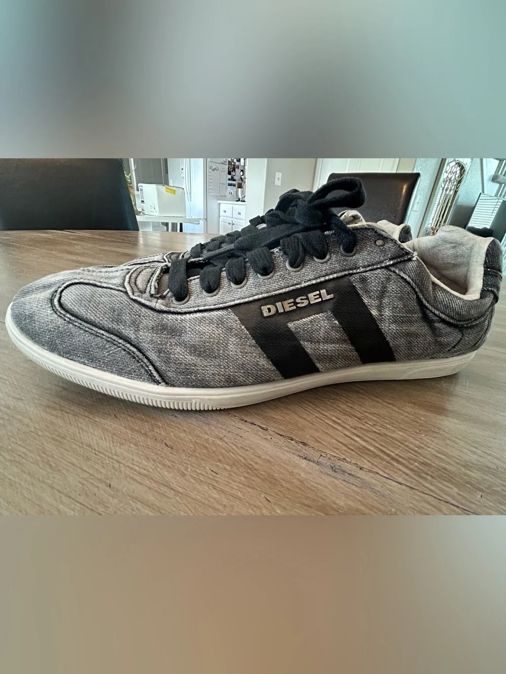 Diesel Gray Canvas Low-Top Sneakers with Black Accents
